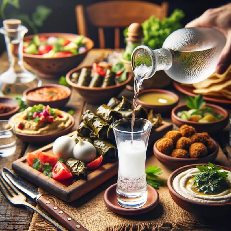 Ajout de l'eau dans un verre de Raki
